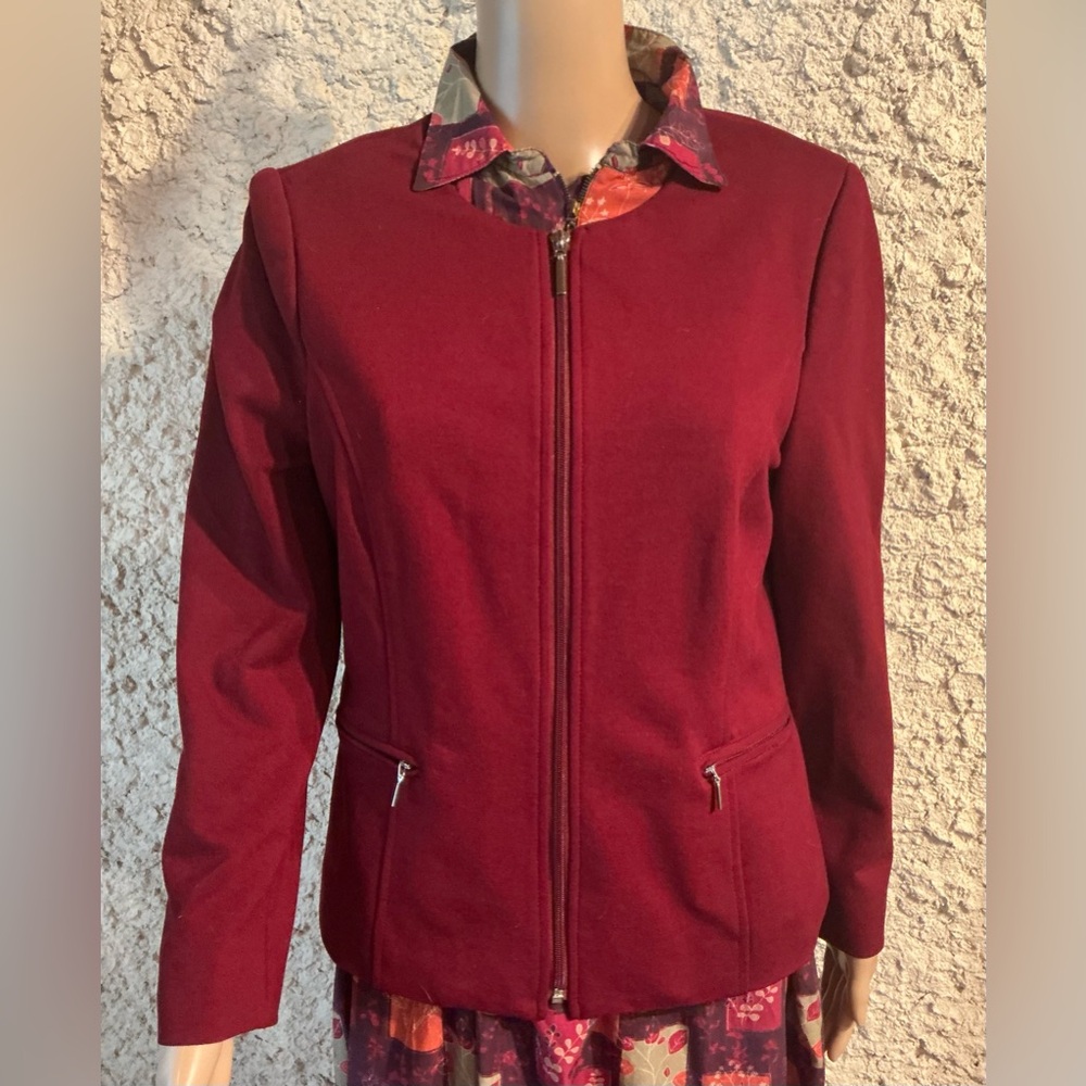CLEO Burgundy Zip-Up Cardigan Jacket - Size M